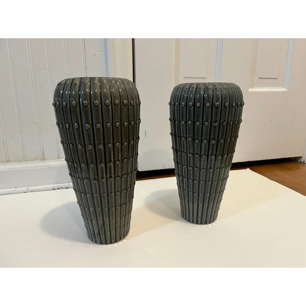 Dot Ceramic Gray GLAZE w/dots pair of Vases Home‎ Decor 10.5 in. tall